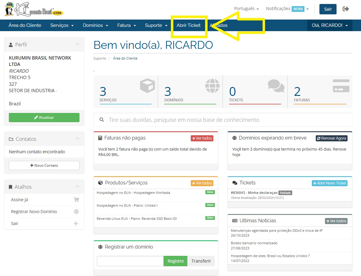 Abrir ticket de suporte