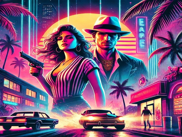 imagem criada para representar o tema do texto, com referências visuais que remetem à ação e ao ambiente vibrante de Vice City no GTA 6