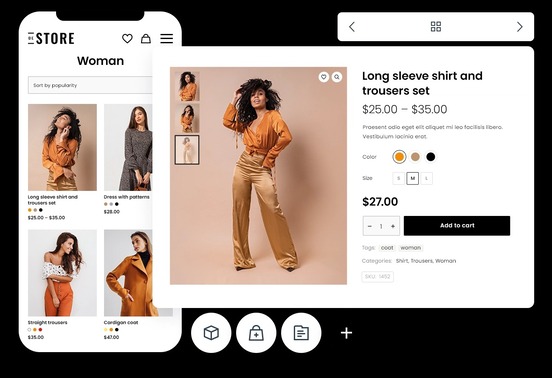 Interface de uma loja online criada com WooCommerce Builder – E-commerce profissional e otimizado para WordPress.