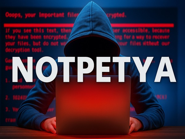Imagem realista ilustrando o ransomware NotPetya, responsável por um dos maiores ataques cibernéticos globais da história.