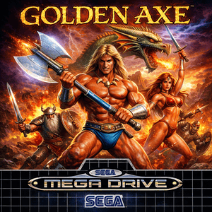 Imagem do jogo Golden Axe do Mega Drive com heróis em batalha contra dragão, clássico da Sega disponível para jogar no PC. Imagem do jogo Golden Axe do Mega Drive com heróis em batalha contra dragão, clássico da Sega disponível para jogar no PC.