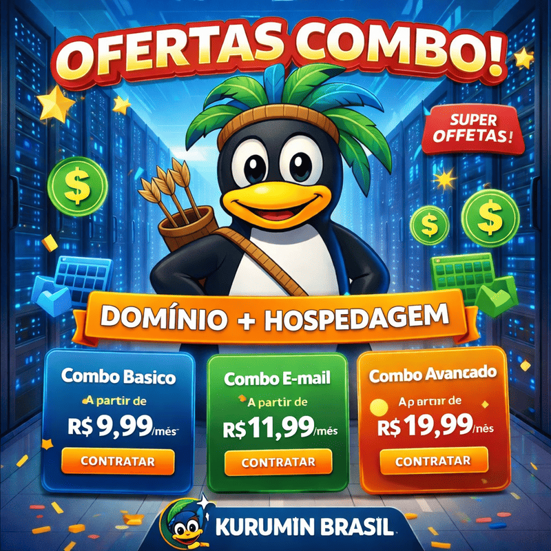 Economize, simplifique e coloque seu site no ar hoje mesmo com os combos da Kurumin Brasil. Planos a partir de R$ 9,99/mês, suporte em português e ativação imediata 🚀