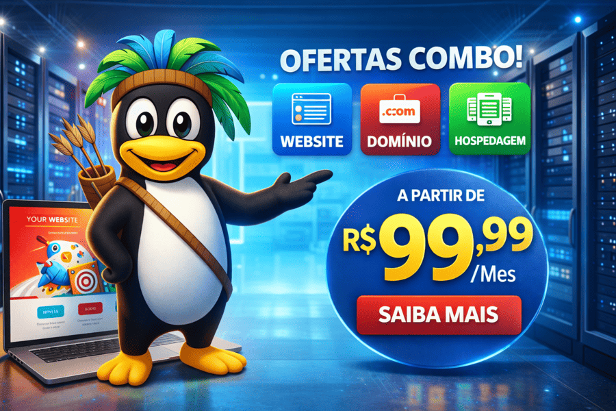 Ofertas combo que oferece domínio grátis, Website e hospedagem na Kurumin Brasil.