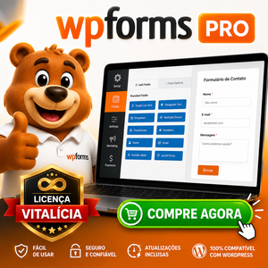 WPForms Pro para WordPress com licença vitalícia, criação de formulários profissionais, integração avançada e proteção anti-spam