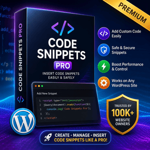 Code Snippets Pro Premium para WordPress permitindo adicionar snippets PHP, CSS, JavaScript e HTML com segurança e alto desempenho