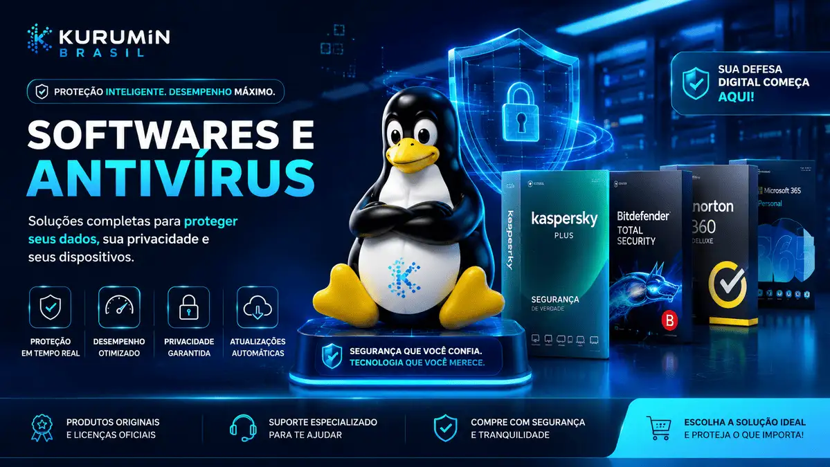 Softwares e antivírus com licenças originais para proteger computadores contra vírus, malwares, ransomwares e outras ameaças digitais.