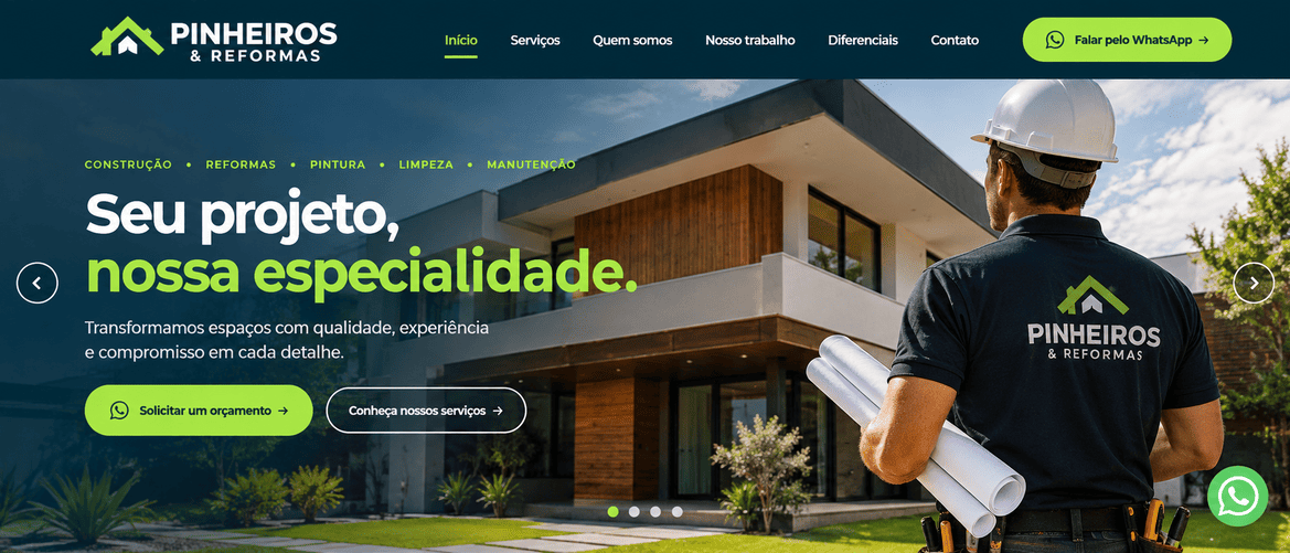 Slider criado para a pagina principal