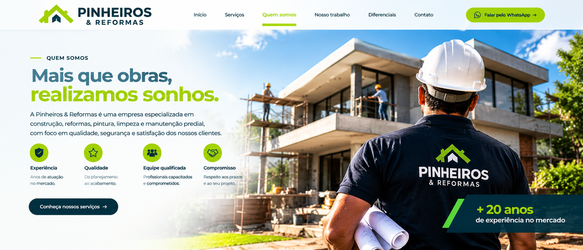 Menu de quem somos no site da pinheiro, contendo informações sobre a empresa